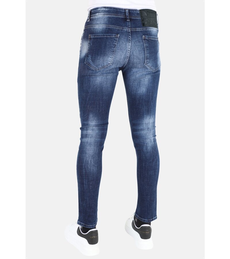 Mario Morato Paint Splatter Jeans Slim Fit med hål för män -MM116- Blå