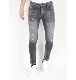 LF Slitna jeans med färgstänk i stretch för män -MM112- Grå