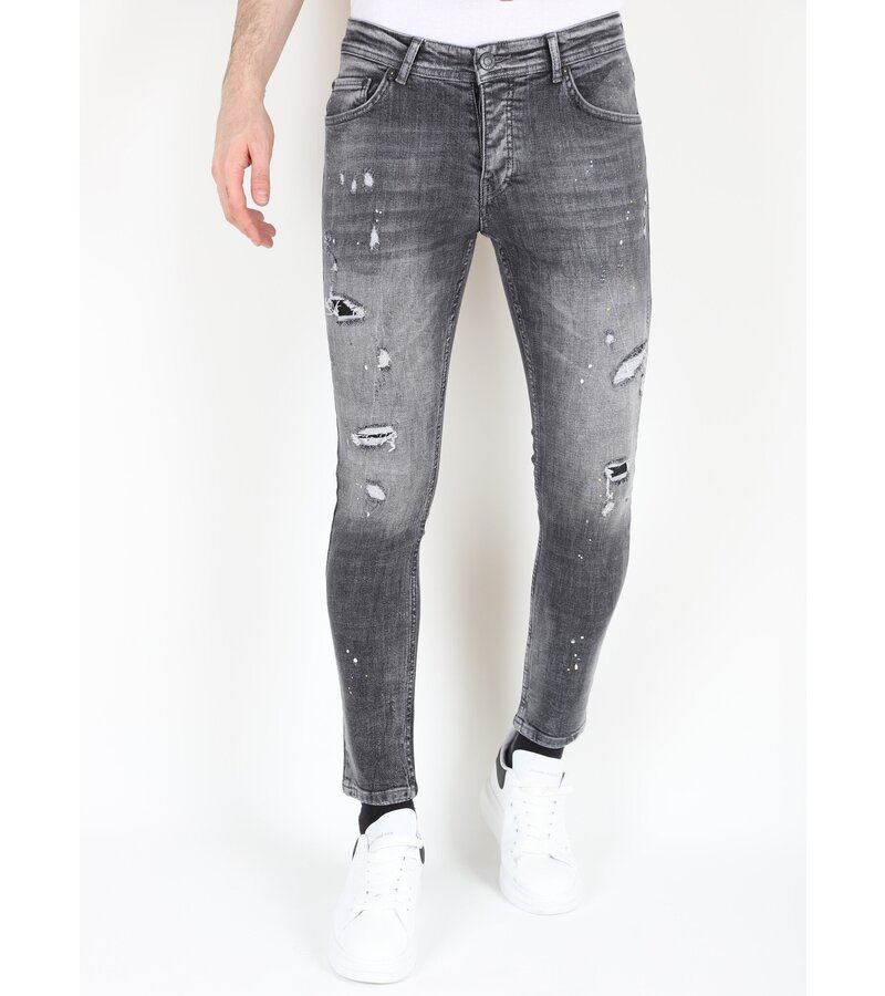 LF Slitna jeans med färgstänk i stretch för män -MM112- Grå