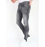 LF Slitna jeans med färgstänk i stretch för män -MM112- Grå
