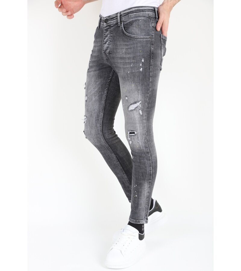 LF Slitna jeans med färgstänk i stretch för män -MM112- Grå