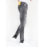 LF Slitna jeans med färgstänk i stretch för män -MM112- Grå