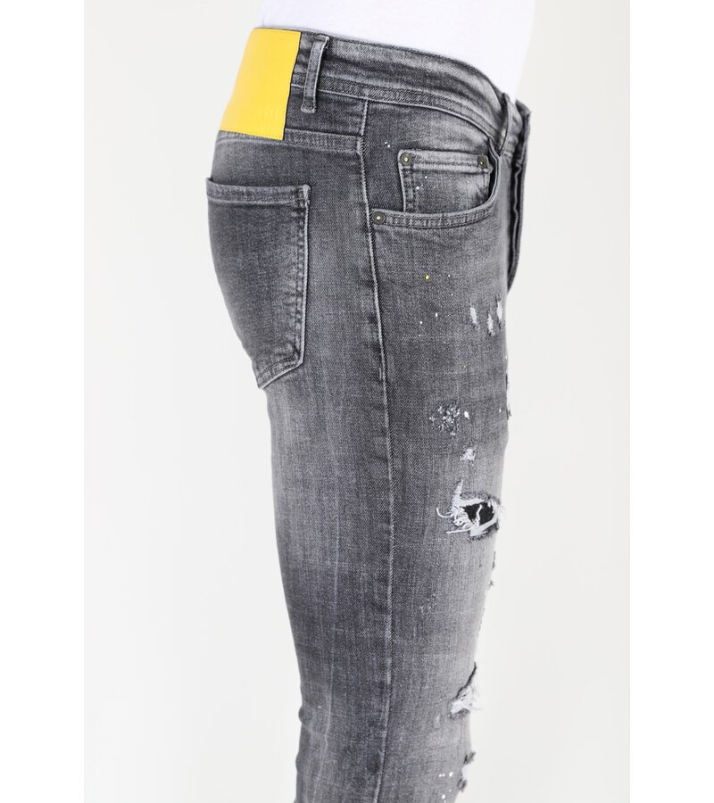 Mario Morato Slitna jeans med färgstänk i stretch för män -MM112- Grå