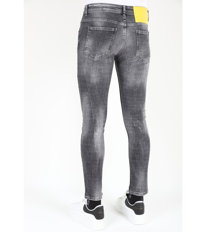 LF Slitna jeans med färgstänk i stretch för män -MM112- Grå
