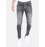 LF Slitna jeans med färgstänk i stretch för män -MM112- Grå