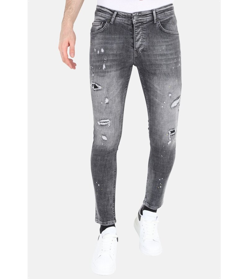 LF Slitna jeans med färgstänk i stretch för män -MM112- Grå