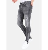 LF Slitna jeans med färgstänk i stretch för män -MM112- Grå