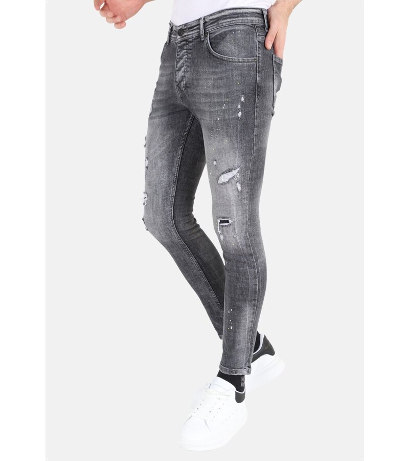 LF Slitna jeans med färgstänk i stretch för män -MM112- Grå