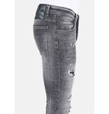 LF Slitna jeans med färgstänk i stretch för män -MM112- Grå