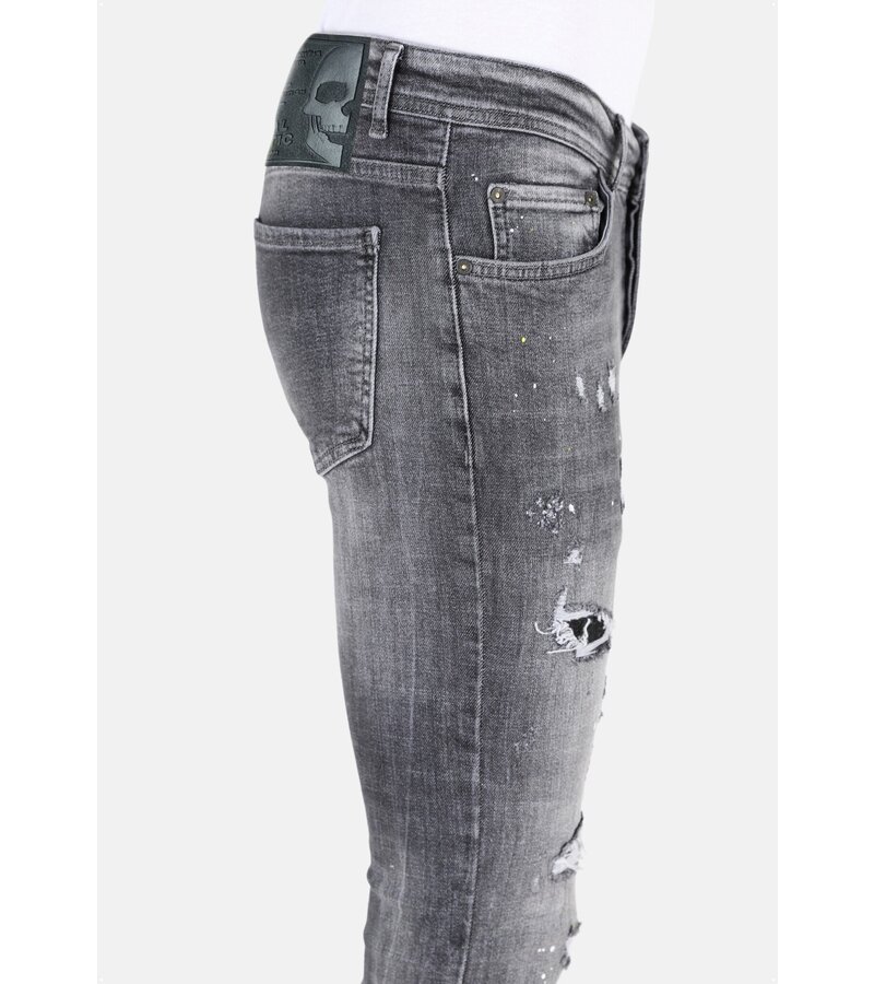 LF Slitna jeans med färgstänk i stretch för män -MM112- Grå