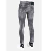 LF Slitna jeans med färgstänk i stretch för män -MM112- Grå