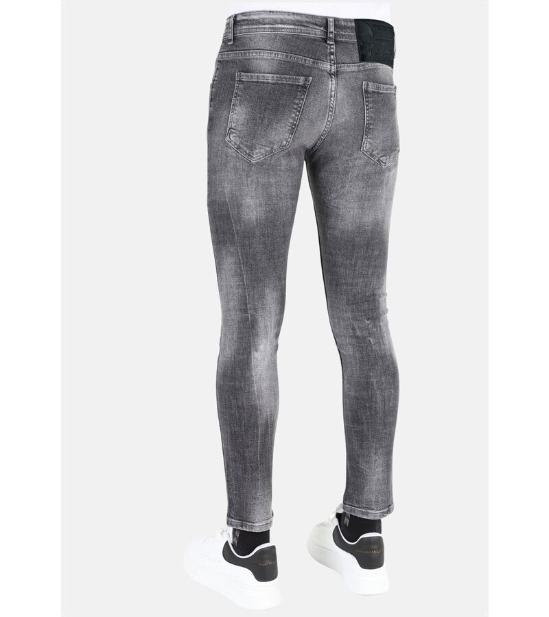 LF Slitna jeans med färgstänk i stretch för män -MM112- Grå