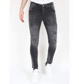 LF Rippade bikerjeans med färgstänk i smal passform för män -MM107- Svart