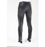 LF Rippade bikerjeans med färgstänk i smal passform för män -MM107- Svart