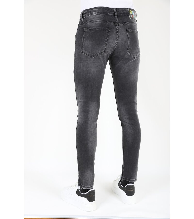 Mario Morato Rippade bikerjeans med färgstänk i smal passform för män -MM107- Svart