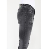 LF Rippade bikerjeans med färgstänk i smal passform för män -MM107- Svart