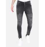 LF Rippade bikerjeans med färgstänk i smal passform för män -MM107- Svart