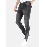 LF Rippade bikerjeans med färgstänk i smal passform för män -MM107- Svart