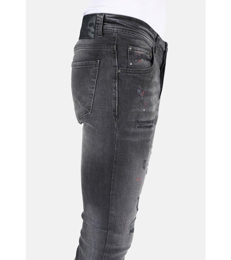 LF Rippade bikerjeans med färgstänk i smal passform för män -MM107- Svart
