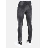 LF Rippade bikerjeans med färgstänk i smal passform för män -MM107- Svart