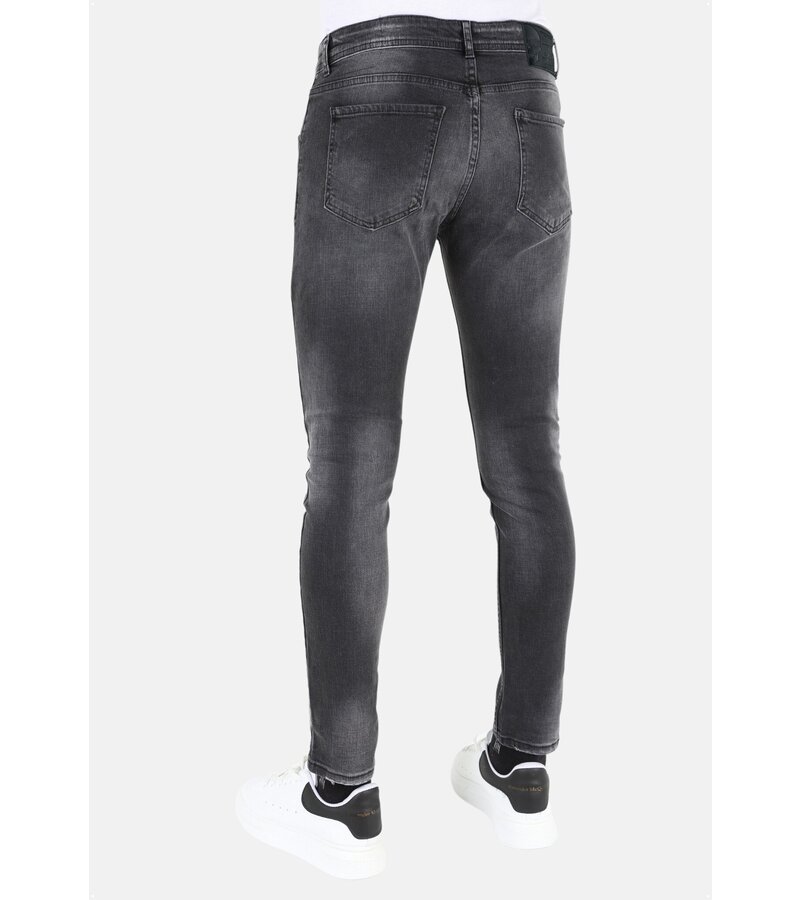 LF Rippade bikerjeans med färgstänk i smal passform för män -MM107- Svart