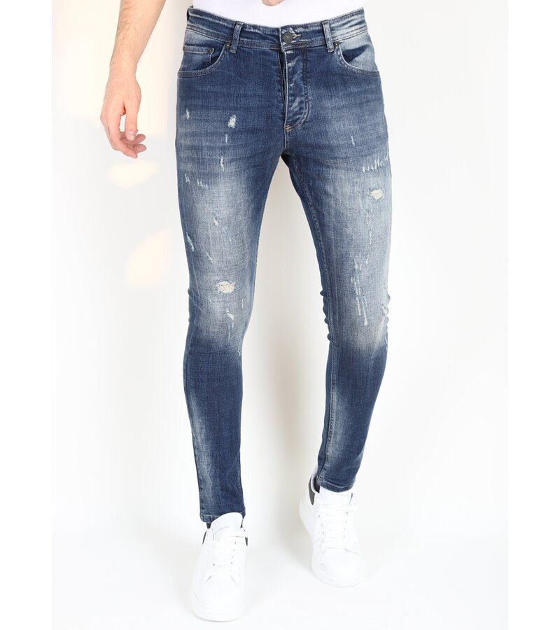Mario Morato Stonewashed Slim Fit Jeans för män med tårar -MM121- Blå