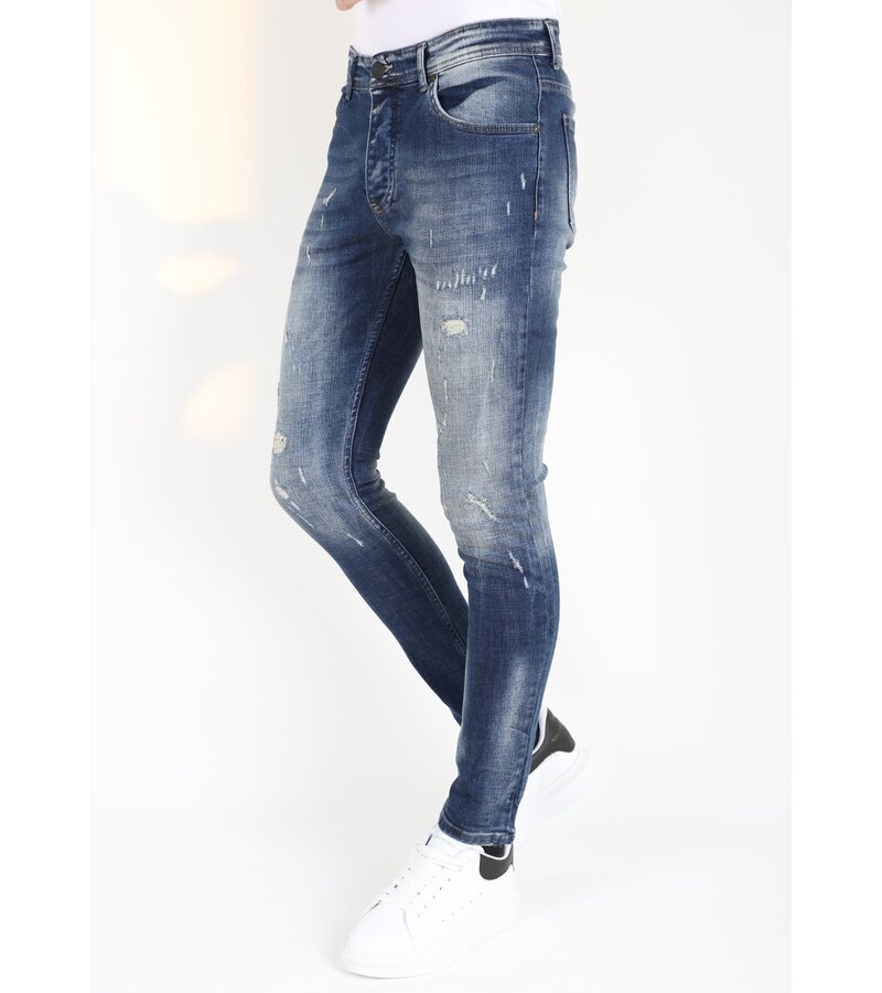 Mario Morato Stonewashed Slim Fit Jeans för män med tårar -MM121- Blå