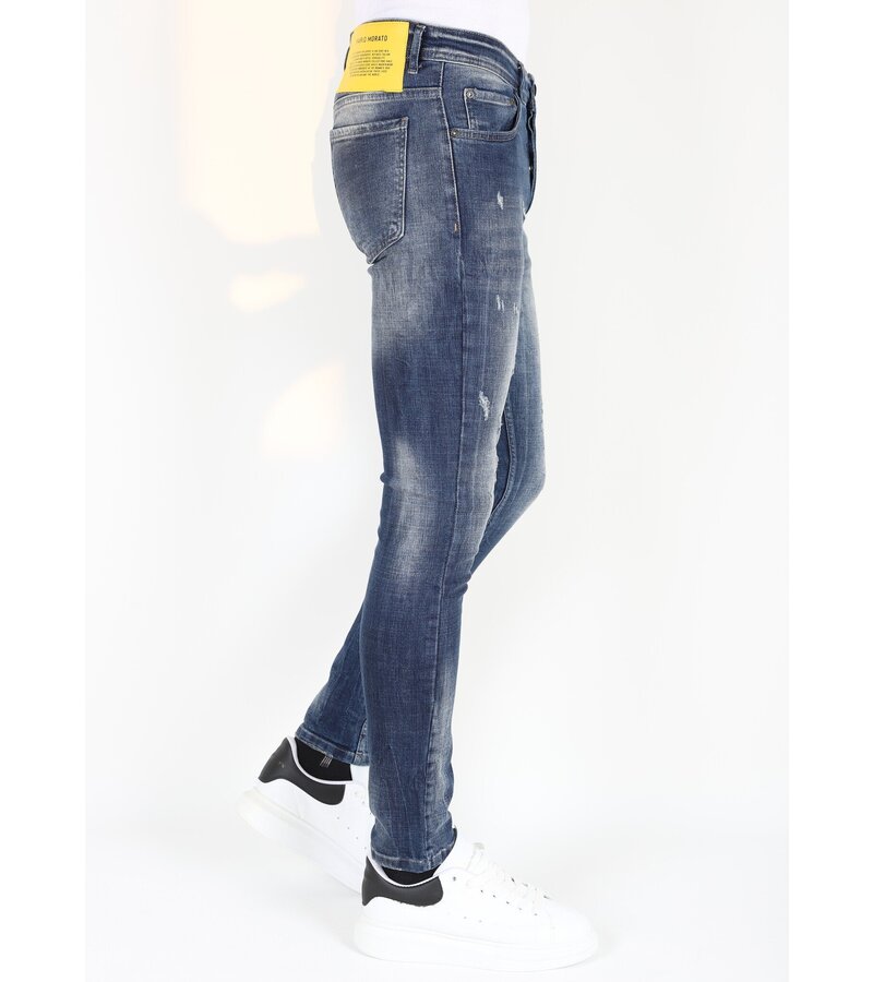 Mario Morato Stonewashed Slim Fit Jeans för män med tårar -MM121- Blå