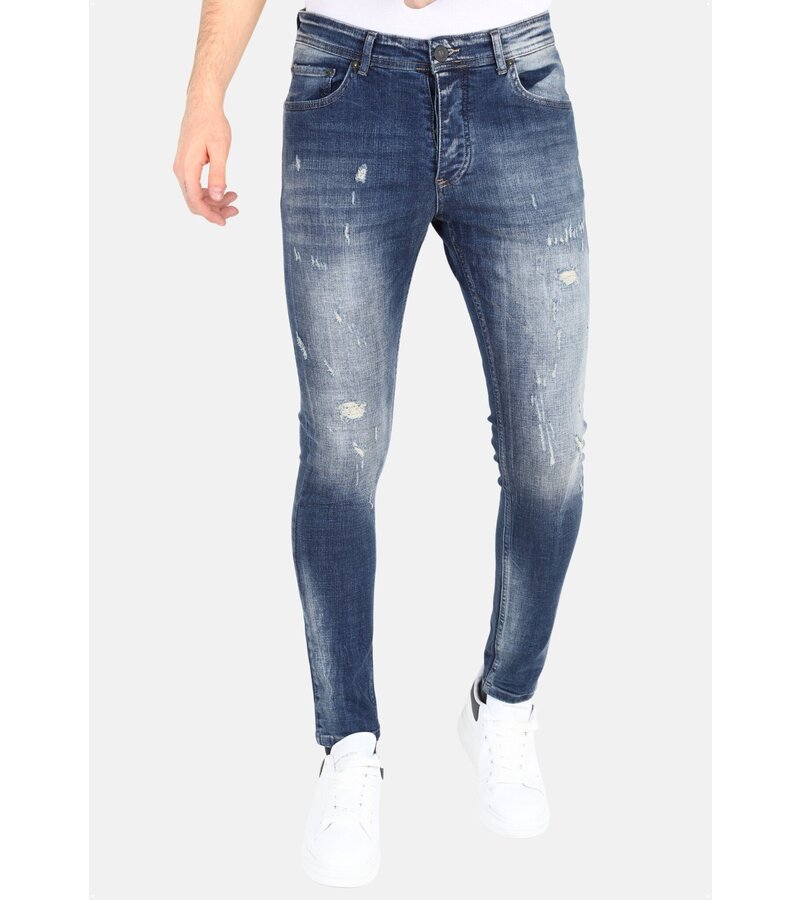 Mario Morato Stonewashed Slim Fit Jeans för män med tårar -MM121- Blå