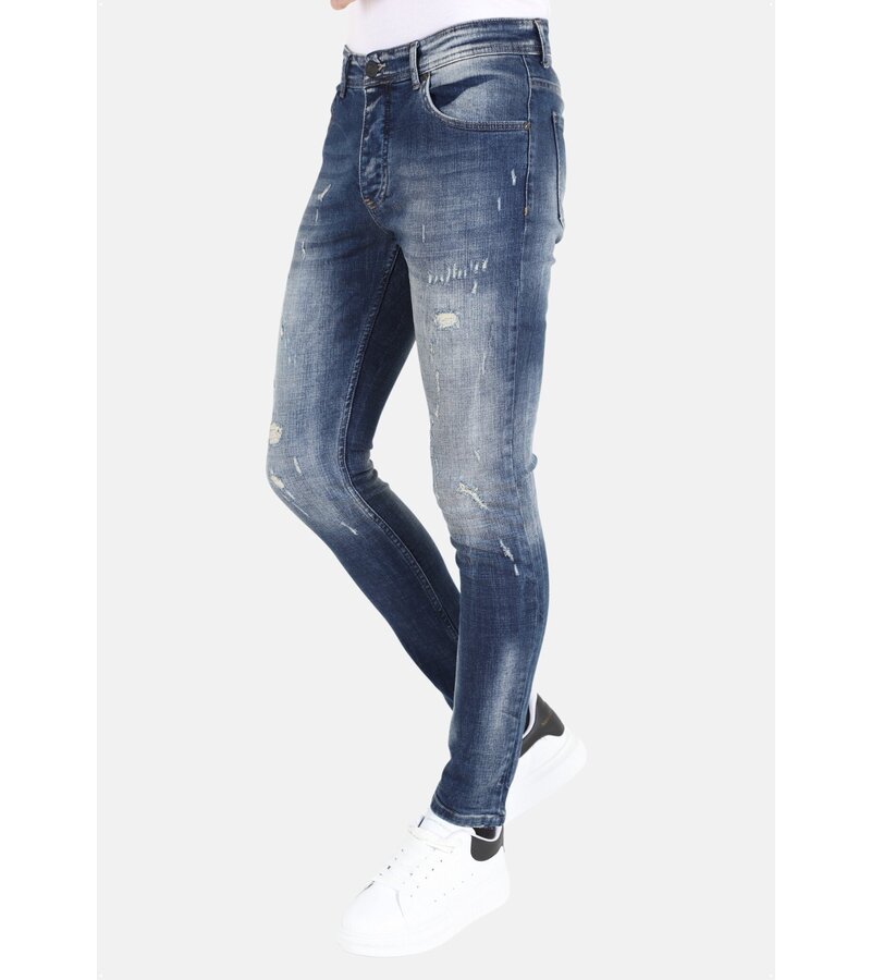 LF Stonewashed Slim Fit Jeans för män med tårar -MM121- Blå