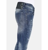 LF Stonewashed Slim Fit Jeans för män med tårar -MM121- Blå LF Stonewashed Slim Fit Jeans för män med tårar -MM121- Blå