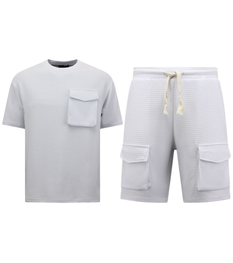 TopStar Ribbad överdimensionerad T-shirt - Joggingbyxor för män - SET - Vit