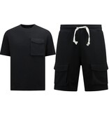 TopStar Ribbad överdimensionerad T-shirt - Joggingbyxor för män - SET - Svart TopStar Ribbad överdimensionerad T-shirt - Joggingbyxor för män - SET - Svart