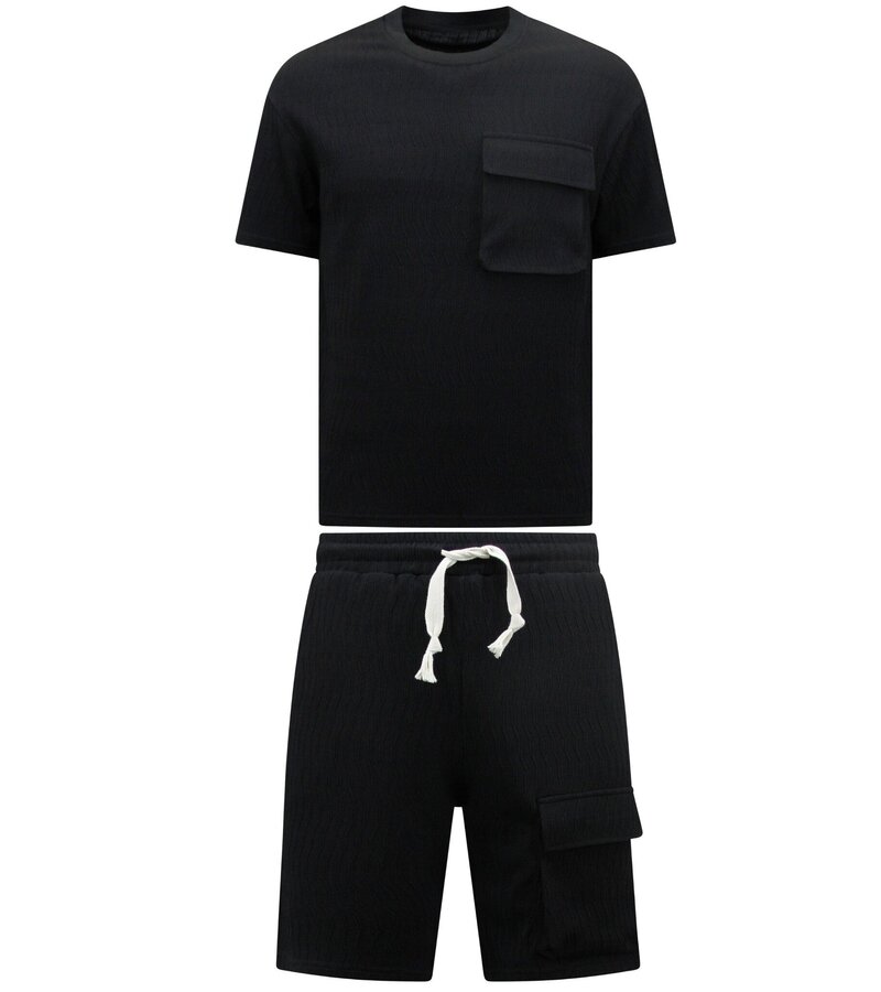 True Rise Ribbat överdimensionerat sommarställ för män - SET - Svart