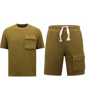 True Rise Ribbat överdimensionerat sommarset för män - SET - Brun