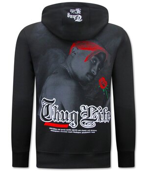 Top Star 2Pac Hoodie för män - Thug Life - Svart