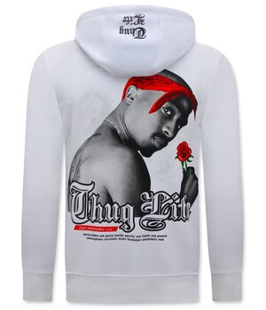 Top Star Tupac Hoodie för män - Thug Life - Vit