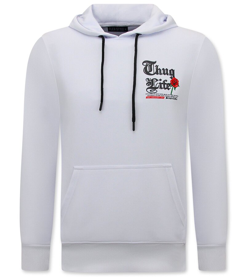 Top Star Tupac Hoodie för män - Thug Life - Vit