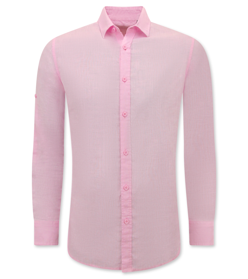 Enos Linne skjorta för män - Regular Fit - Casual Blanco - Rosa