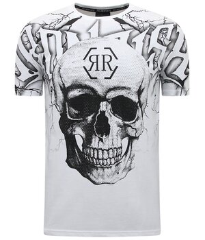 Enos Skull - T-shirt med Rhinestone - 7983 - Vit