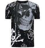 Enos Skull - T-shirt med Rhinestone - 7975 - Svart