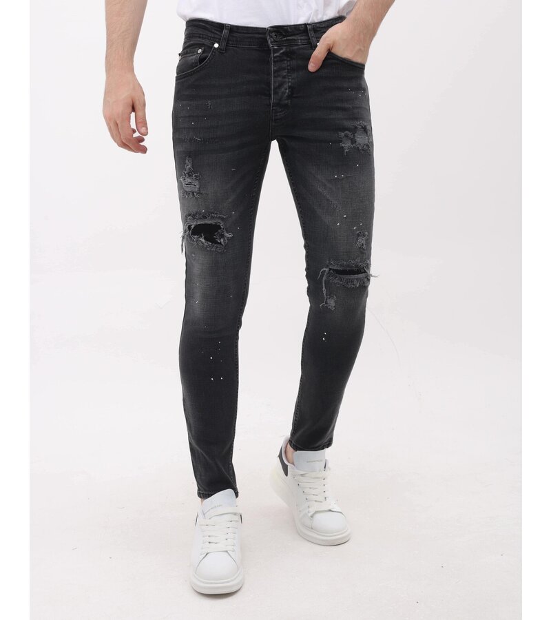 Mario Morato Jeans för män Slim Fit-jeans med färgstänk - MM-S-114 - Grå