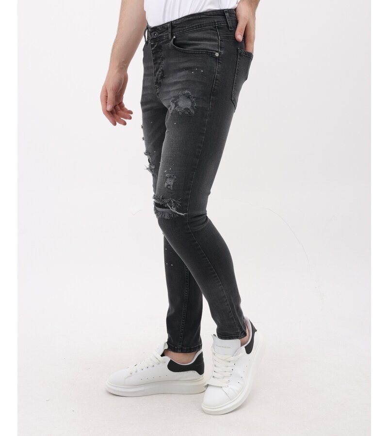 Mario Morato Jeans för män Slim Fit-jeans med färgstänk - MM-S-114 - Grå