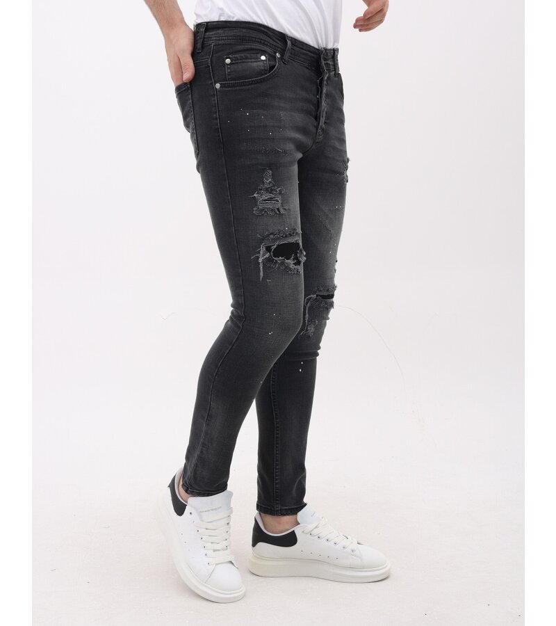 Mario Morato Jeans för män Slim Fit-jeans med färgstänk - MM-S-114 - Grå