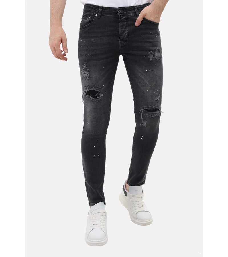 Mario Morato Jeans för män Slim Fit-jeans med färgstänk - MM-S-114 - Grå