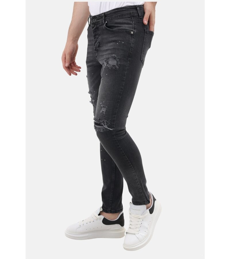 Mario Morato Jeans för män Slim Fit-jeans med färgstänk - MM-S-114 - Grå