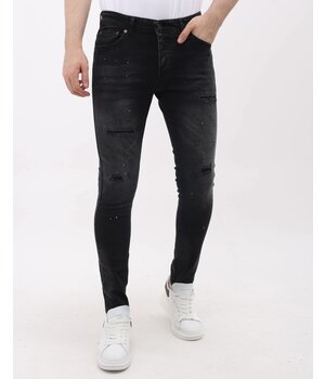 LF Slim Fit Ripped Jeans Herr med färgstänk - MM-S-116 - Svart
