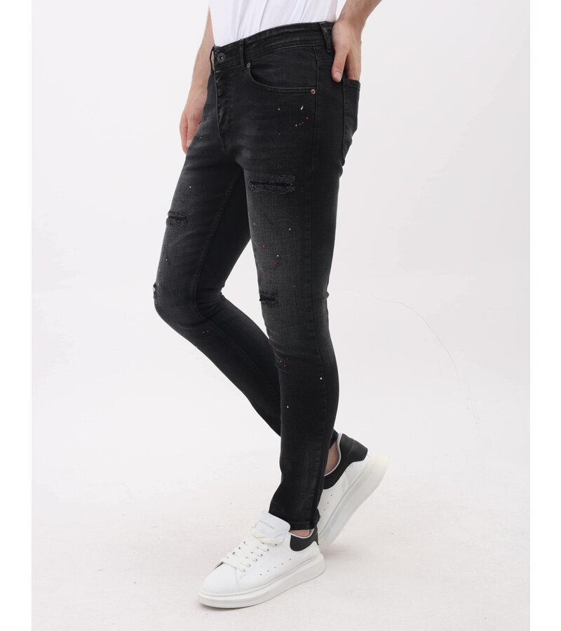 Mario Morato Slim Fit Ripped Jeans Herr med färgstänk - MM-S-116 - Svart