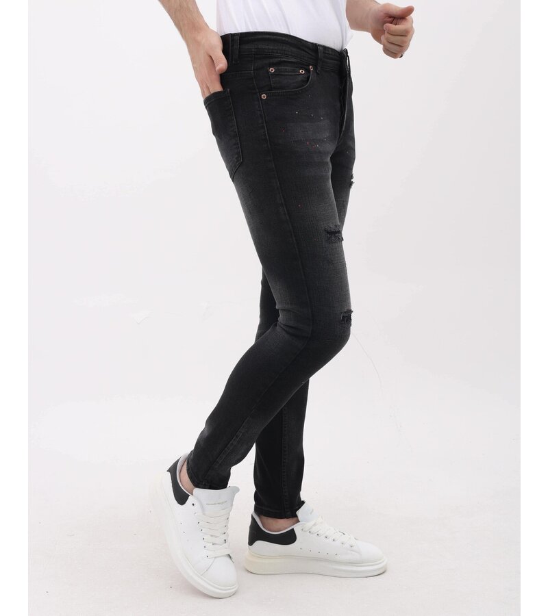 Mario Morato Slim Fit Ripped Jeans Herr med färgstänk - MM-S-116 - Svart