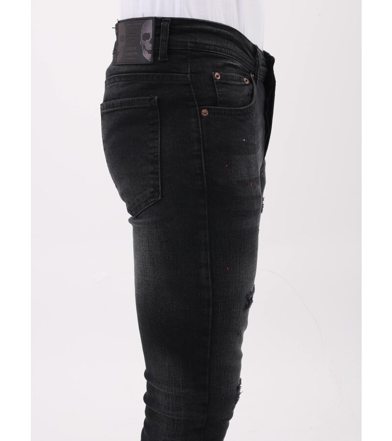 LF Slim Fit Ripped Jeans Herr med färgstänk - MM-S-116 - Svart